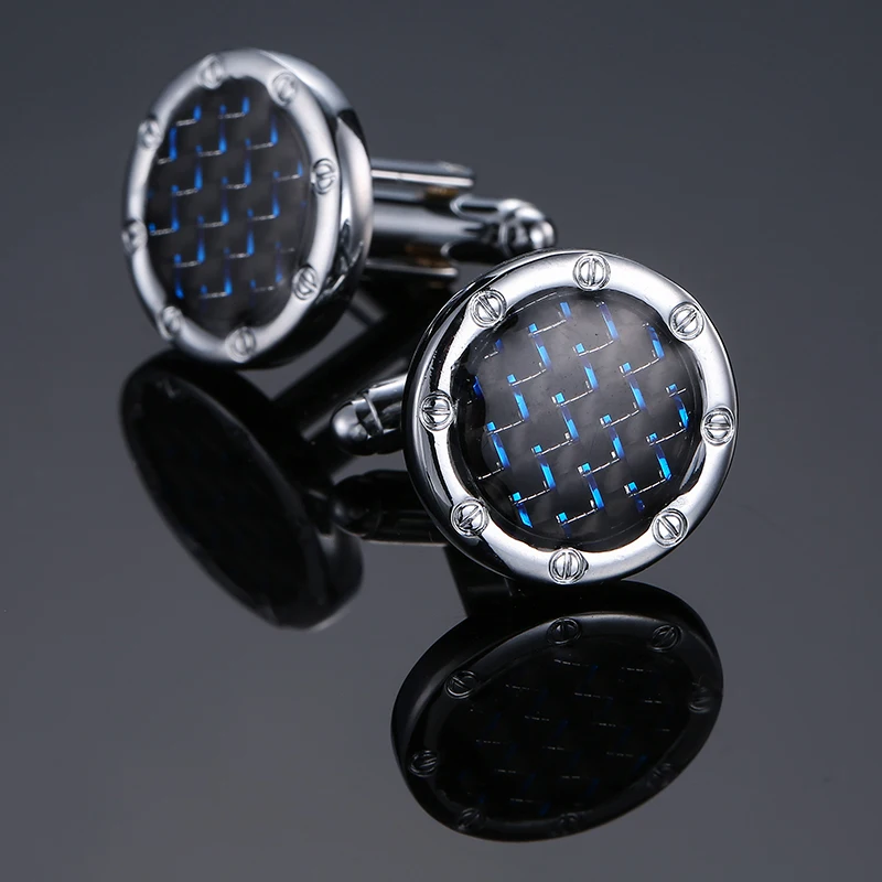 High quality men's French cufflinks made of copper material circular blue background fiber buttons wedding jewelry gifts