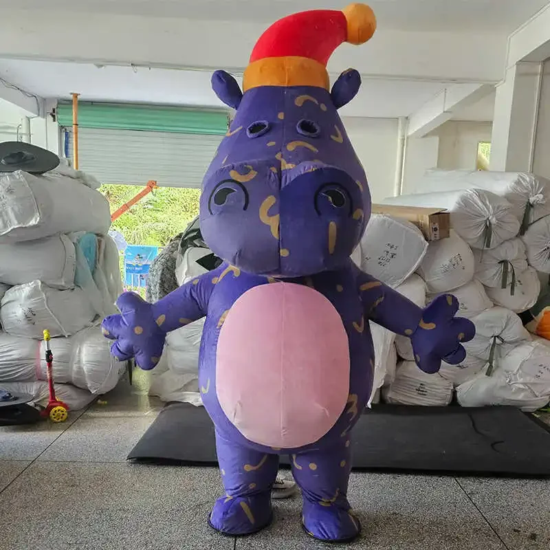 Inflatable Purple Hippo  Mascot Costume Cartoon Character Outfit Attractive Suit Birthday Gift Carnival Party Events No Battery