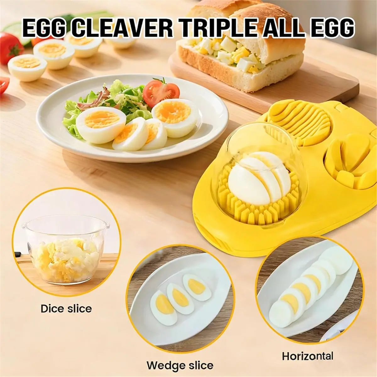 2-in-1 Egg Slicer for Hard-Boiled Eggs, Heavy-Duty Stainless Steel Fruit & Vegetable Slicer, Yellow Kitchen Gadget