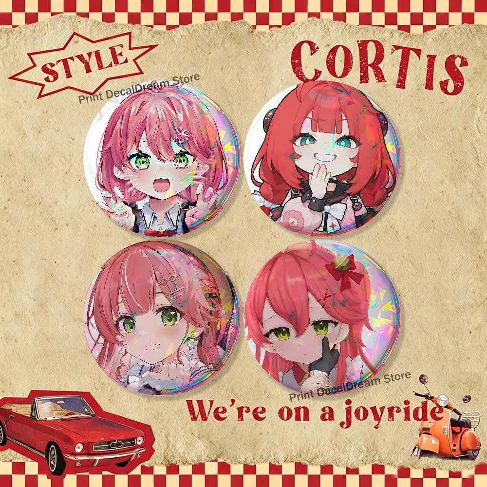 

Pink S-Sakura M-Mikos Brooches for Backpack Accessories 32mm Round Enamel Pins 4-piece set Cartoon Anime Badge