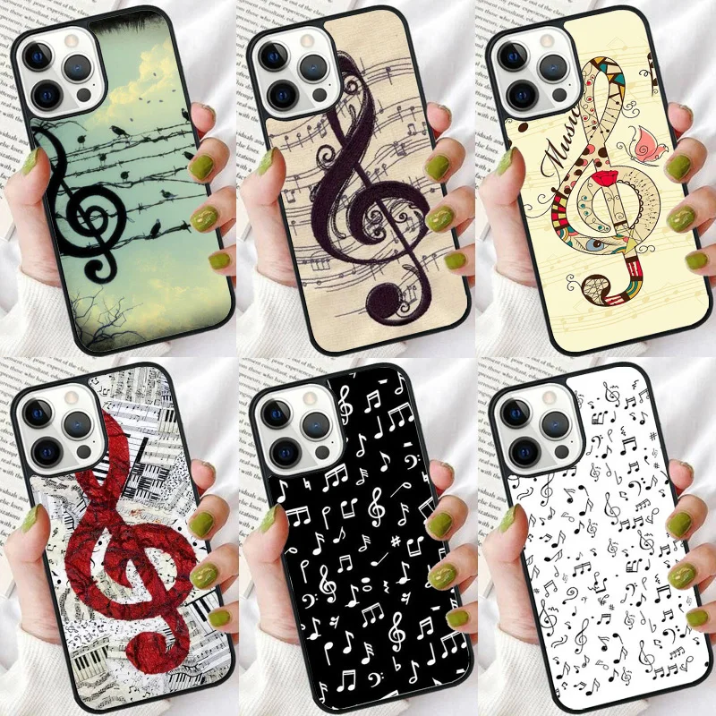 Treble Clef Music Note Phone Case For iPhone 16 15 14 plus XR XS 11 12 13 Pro max Soft Bumper Shell Cover coque