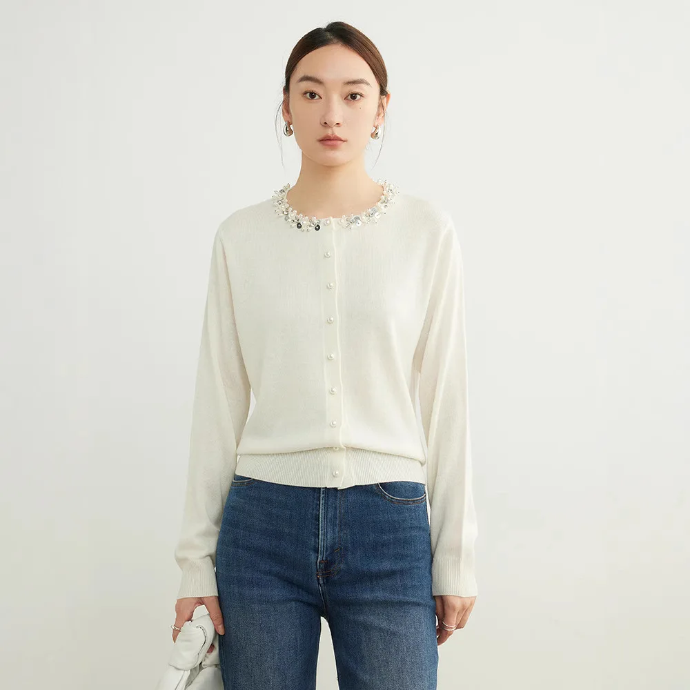 Wearing Wool Knitted Cardigan Women's Clothing, Foreign Style Rhinestone Sweater Women's Jacket