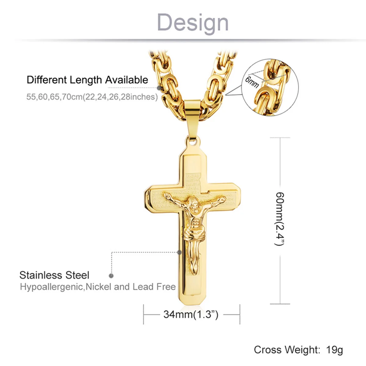 Christliches Kruzifix Jesus Christus Kreuz Halskette mit Bibel Edelstahl Byzantinische Kette Halskette Taufe Gebet Schmuck Männer – Detail 1