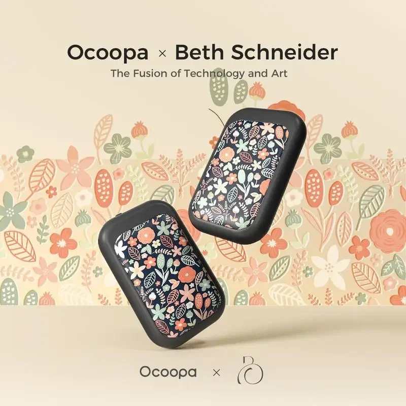 OCOOPA جهاز تدفئة اليد المغناطيسي القابل لإعادة الشحن، عبوتان، جهاز تدفئة محمول على شكل بطاقة 5000 مللي أمبير في الساعة، سخان يدوي محمول للجيب، معتمد من UL