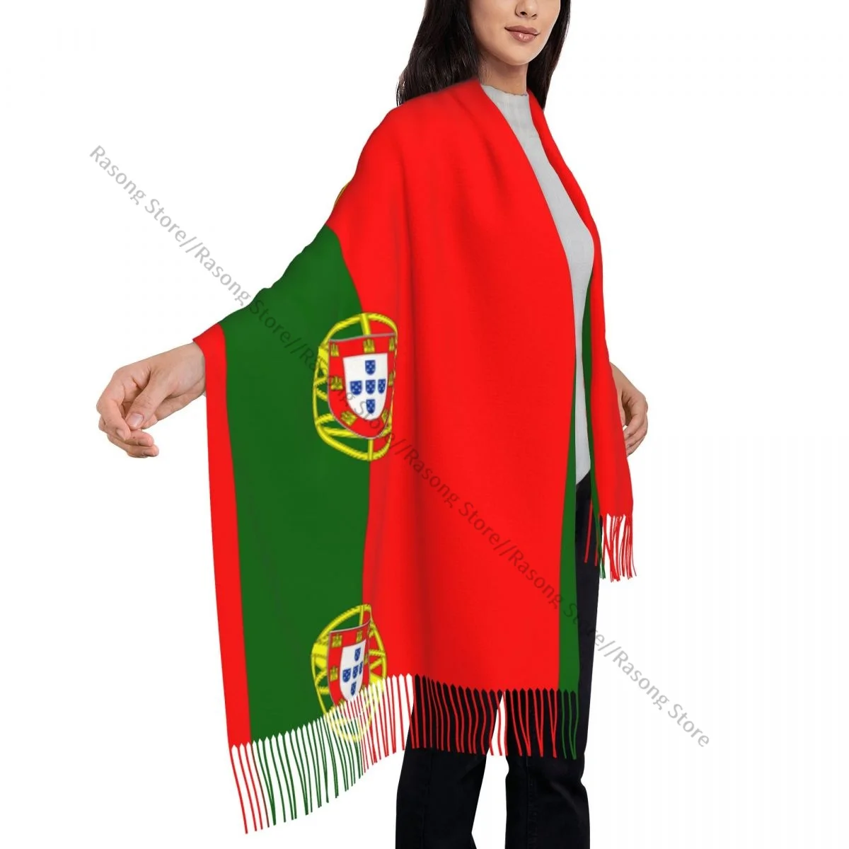 Flag Of Portugal Scarf Winter Long Large Tassel Scarves Soft Wrap Pashmina