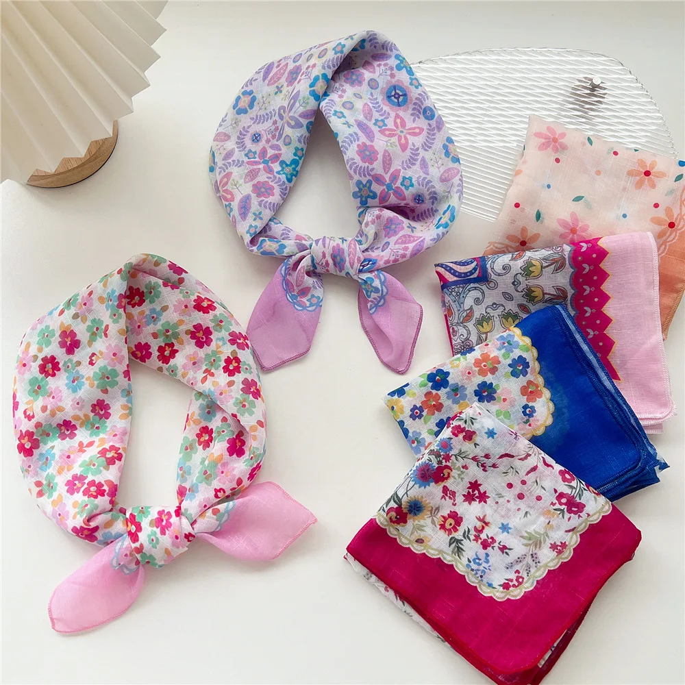 58*58cm Cotton Flower Bandanas Square Scarf Women Girls Headband Accessories Handkerchief Neckerchief Hairscarf Hairscarf