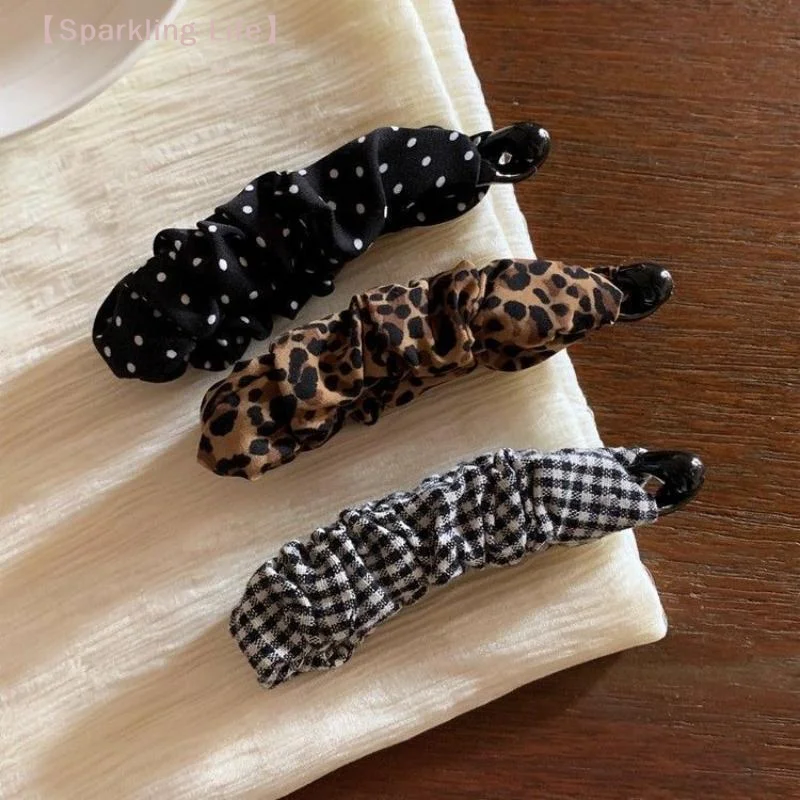 

【JYA1】Vintage Leopard Print Dot Plaid Banana Hair Clip For Women Girls Sweet Hair Ornament Hairpin Fashion Hair Accessories Gift