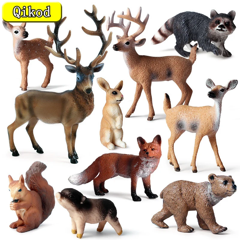 Wild forest Animal model White Tailed deer red fox squirrel Elk  Raccoon Little Fragrant Pig  Rabbit Simulation Toy