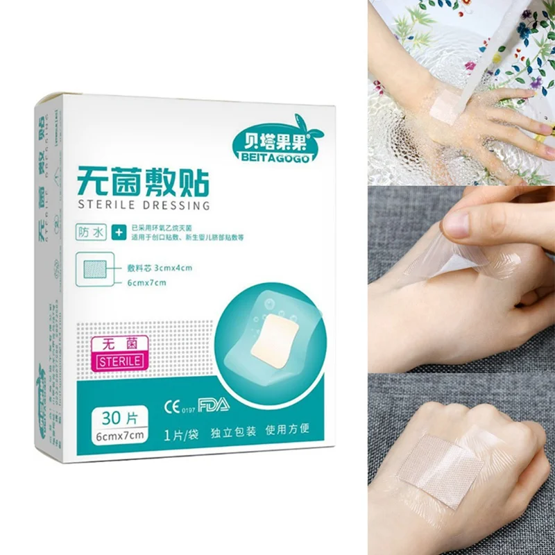 30Pcs/Pack Waterproof Band-Aid Wound Dressing Medical Transparent Sterile Tape For Swimming Bath Wound Care Protect first aid