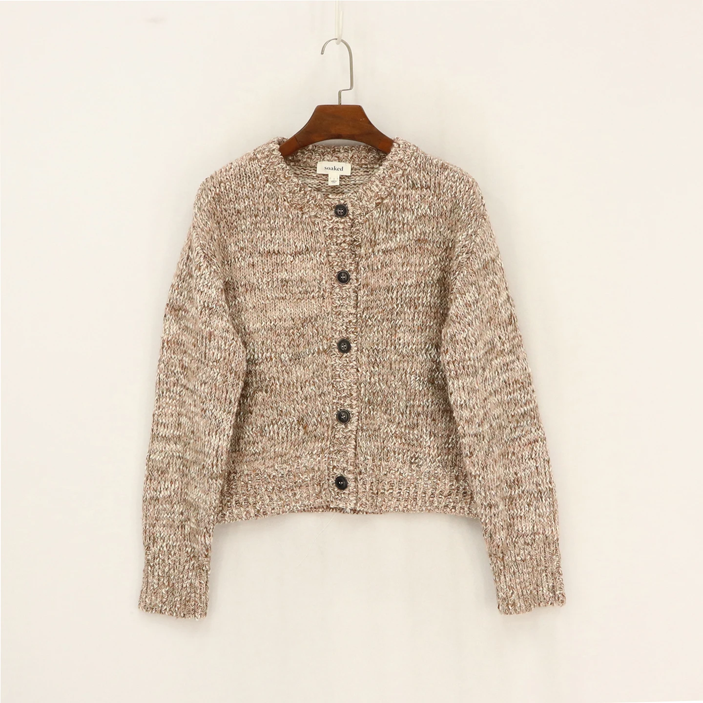 

Женский мягкий вязаный кардиган оверсайз с разноцветными вставками, осенне-зимняя повседневная верхняя одежда свободного кроя с длинными рукавами и круглым вырезом