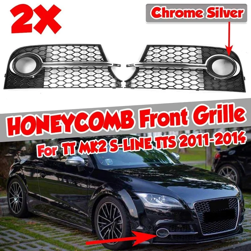 Car Front Bumper Fog Light Grilles Honeycomb Fog Lamp Cover For- TT MK2 S-LINE TTS 8J0807681KT94 8J0807682KT94