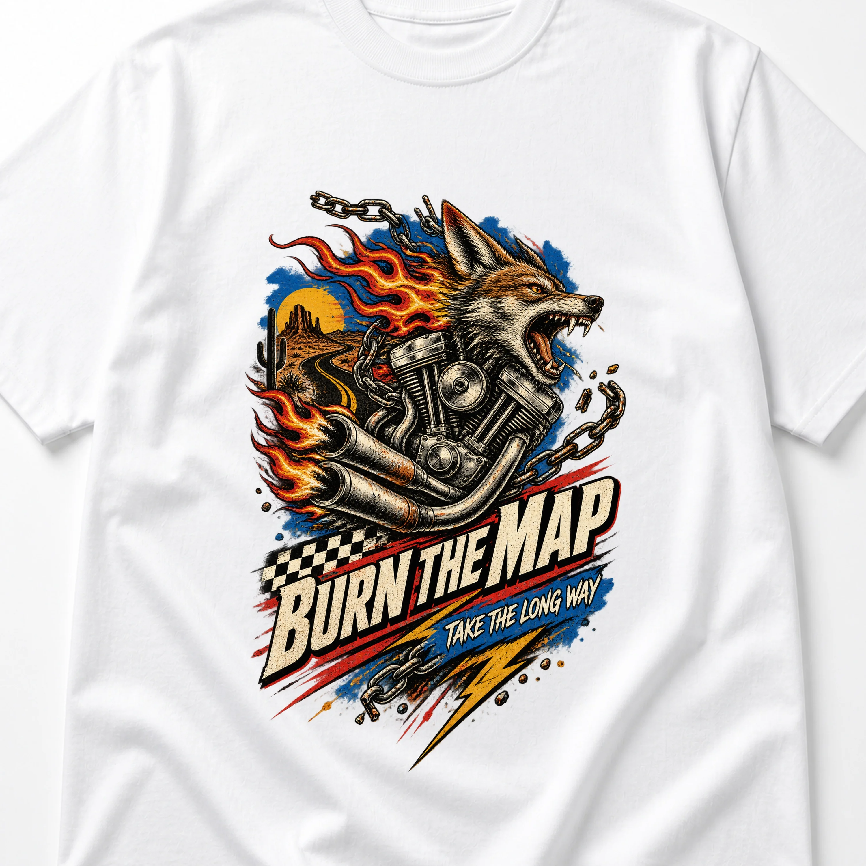 BURN THE MAP American Biker Graphic Oversized Heavyweight T-Shirt