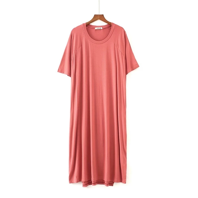 Summer Modal nightgowns women soft Oversize 10XL big size 140kg simple Nightdress Casual Homedress elasticity homewear pink red