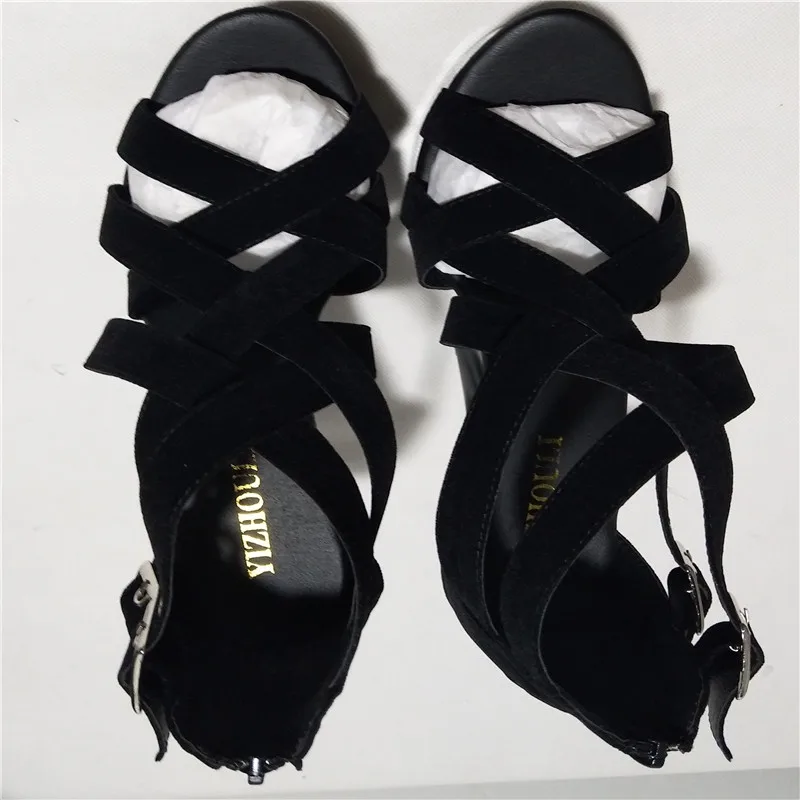 Nieuwe Stijl Modieuze Sexy Sandalen, Zwarte Gekruiste Gesp Sexy Schoenen, 15 Cm Hoge Hak Dansschoenen