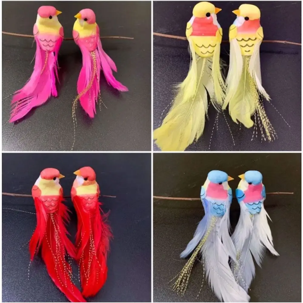2/12Pcs New Colorful Simulation Birds with Clip Statue Artificial Foam Feather Birds Fake Bird Home Decoration