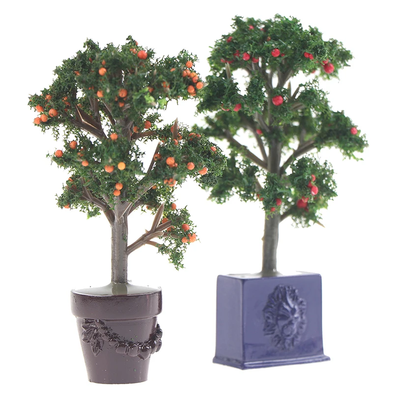 1PC 1/12 Potted Tangerine Tree Plant Miniature Fairy Garden Plants Fruit Trees Plants Dollhouse Miniature Accessory