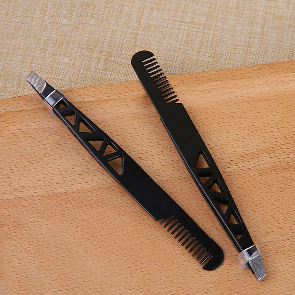 2Pcs Dual-Use Eyebrow Tweezer Eyebrow Trimmer Eyebrow Shaping Tool Makeup Accessories Black