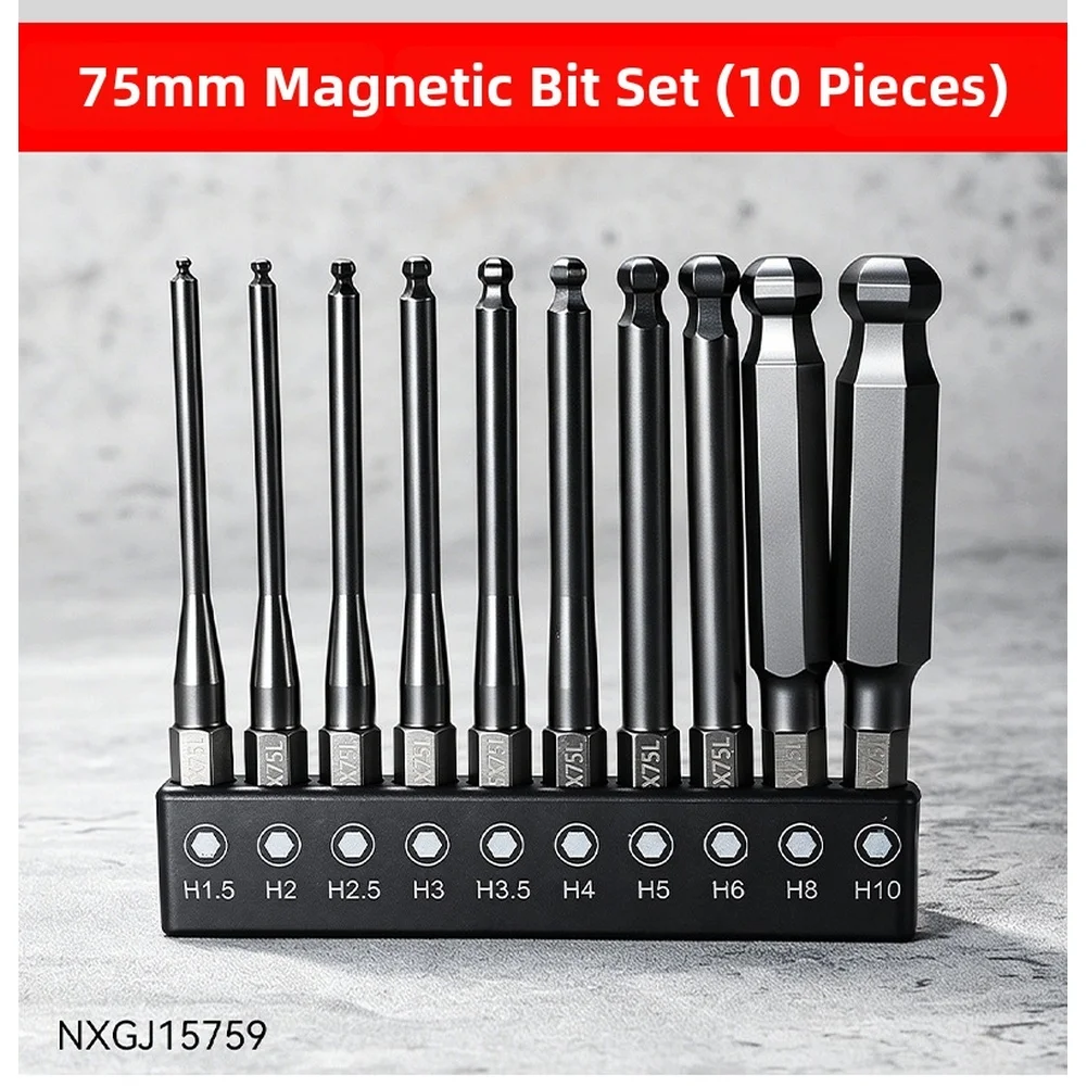 Magnetic Ball End Hex Screwdriver Bit H1.5-H10mm 75mm High Hardness Steel For Electric Drill Driver Furniture Repair Tool