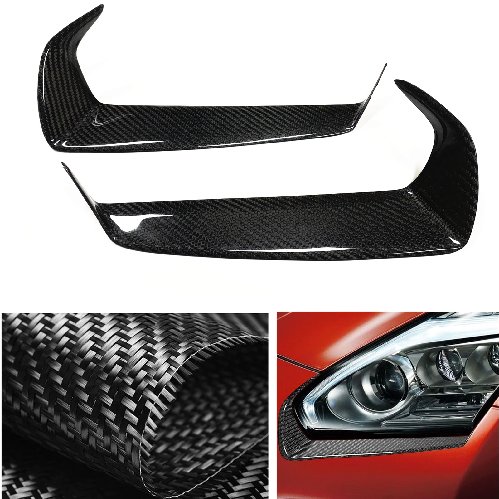 

For Nissan 2009-2011 GTR R35 2008-2016 Real Carbon Fiber Headlight Eyebrow Headlamp Eyelid Sticker Front Head Light Lamp Trim