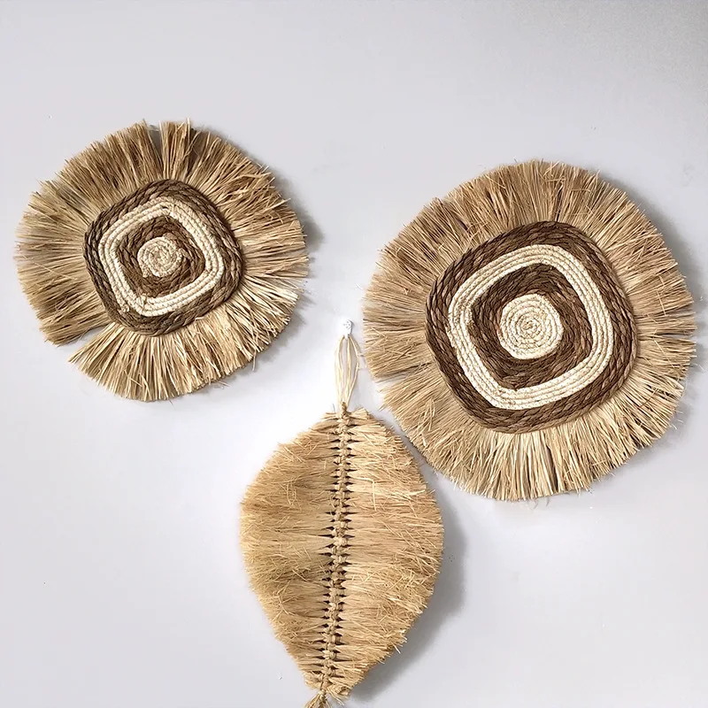 Raffia Hand-woven Hanging Decorations Entrance Wall Decorations B&B Background Wall Hanging Decorations Wabi-sabi Style
