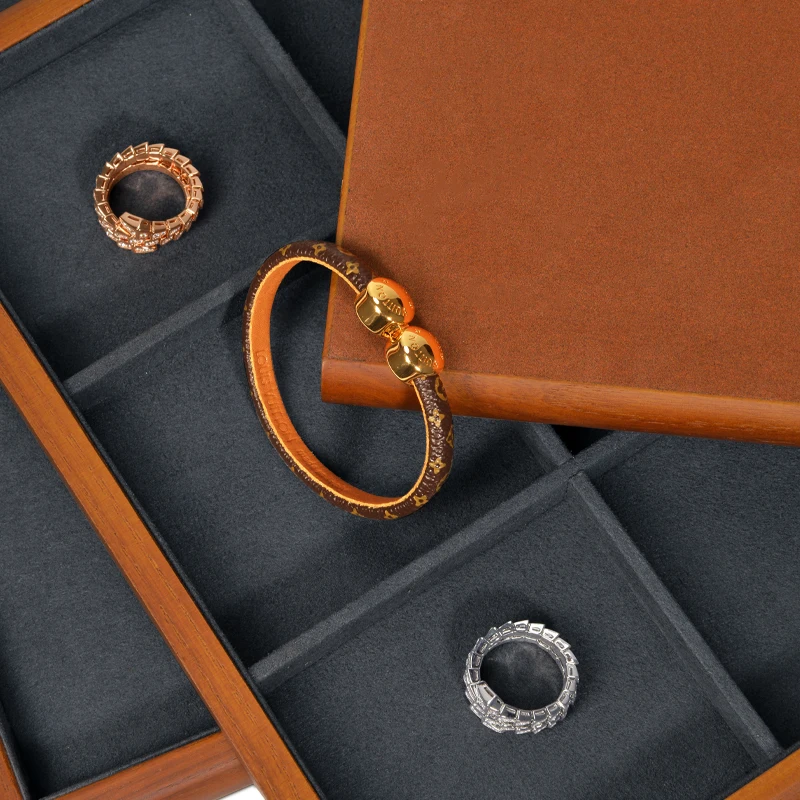 WoodTen Wooden Grey Ring Earrings Bracelet Pendant Necklace Tray Jewelry Tray Jewelry Display Storage Organizer 35*25*2 CM