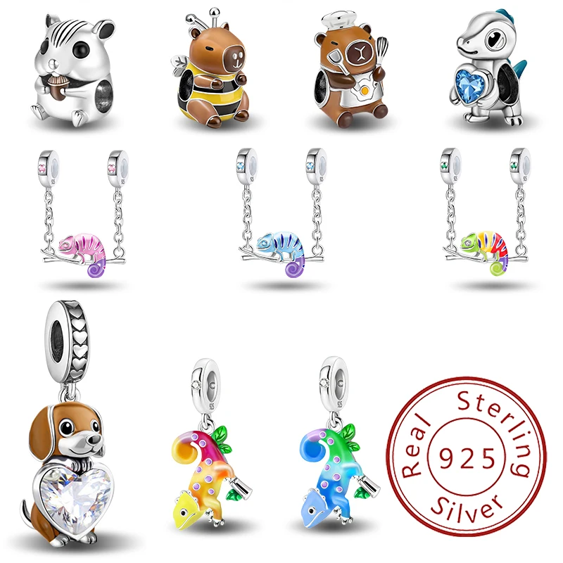 

925 Sterling Silver Capibala Dachshund Lizard Animal Series Bead Diy Bracelet Bangle Making Gift Of High Quality Fine Jewelry