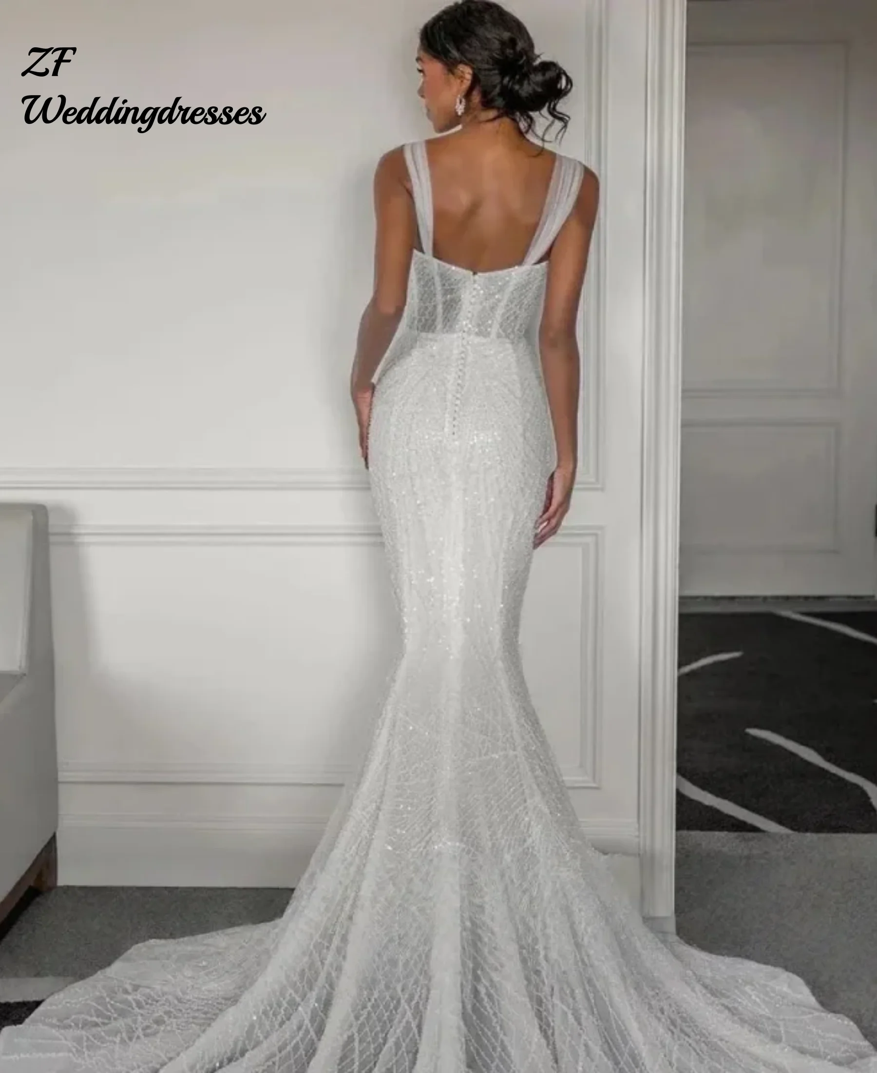 カスタマイズされた魅力的な輝くマーメイドウェディングドレス、スイートハートの薄いストラップの輝くウェディングドレス、豪華なブライダルドレス、ベスティドスD