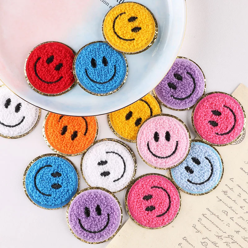 20/26PCS Emboridery Label Towel Embroidery Smile Face Badge Clothing Accessories Adhesive Patch Cloth Embroidered Cloth Stickers