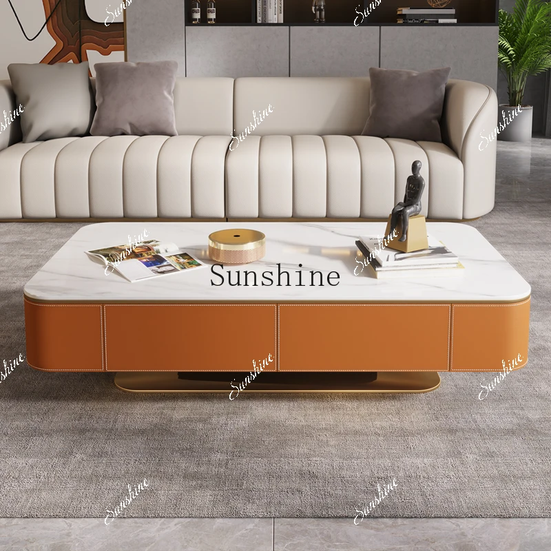 Italian light luxury saddle leather modern living room home coffee table TV cabinet combination  FT
