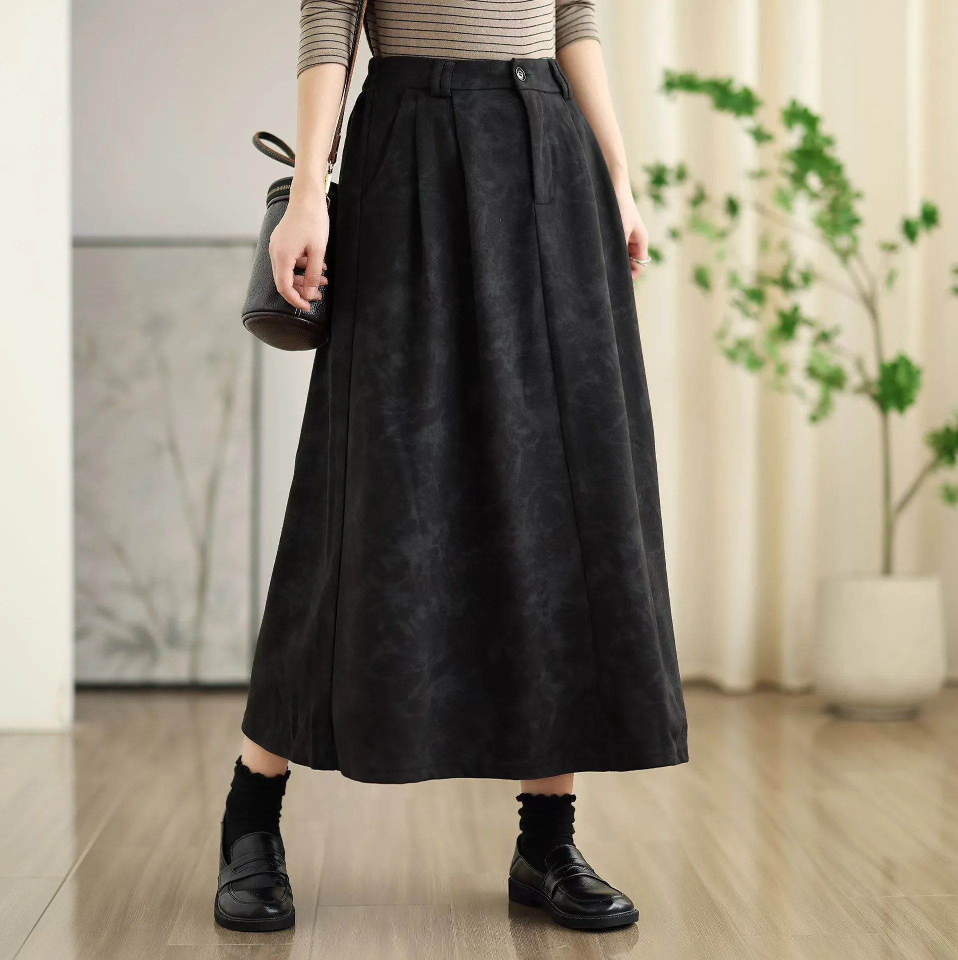 Japońskie Vintage Mori Girl Tie Dye Eleganckie Bawełniane Spódnice Damskie Jesienne Nowe Elastyczne w Pasie Luźne Retro Spódnice Midi w Kształcie Litery A