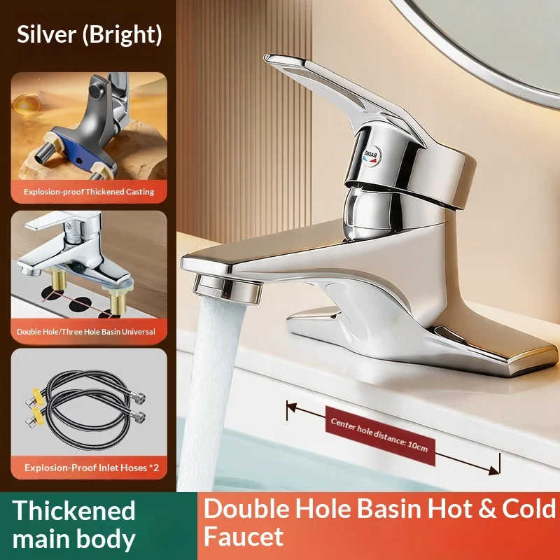 Zinc Alloy Two-in-one Mixer Tap Double Three Hole Bathroom Basin Faucet Wash Hand Sink Tap For Bathroom Vanity Counter