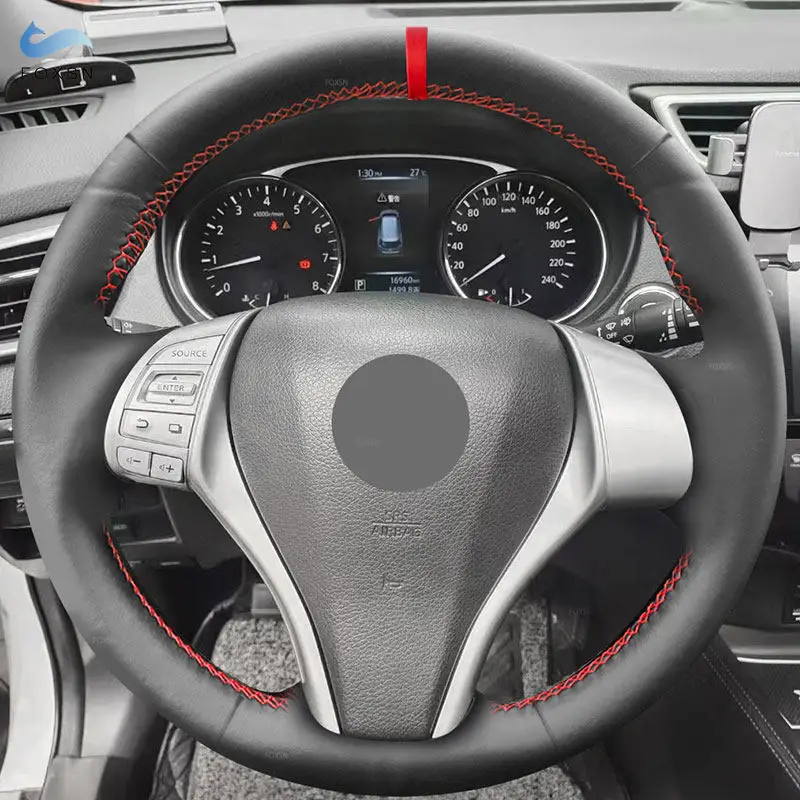 Steering Wheel Leather Cover For Nissan Qashqai X-Trail Teana Altima Tiida Sentra Navara Car Interior Steering Wheel Cover Trim