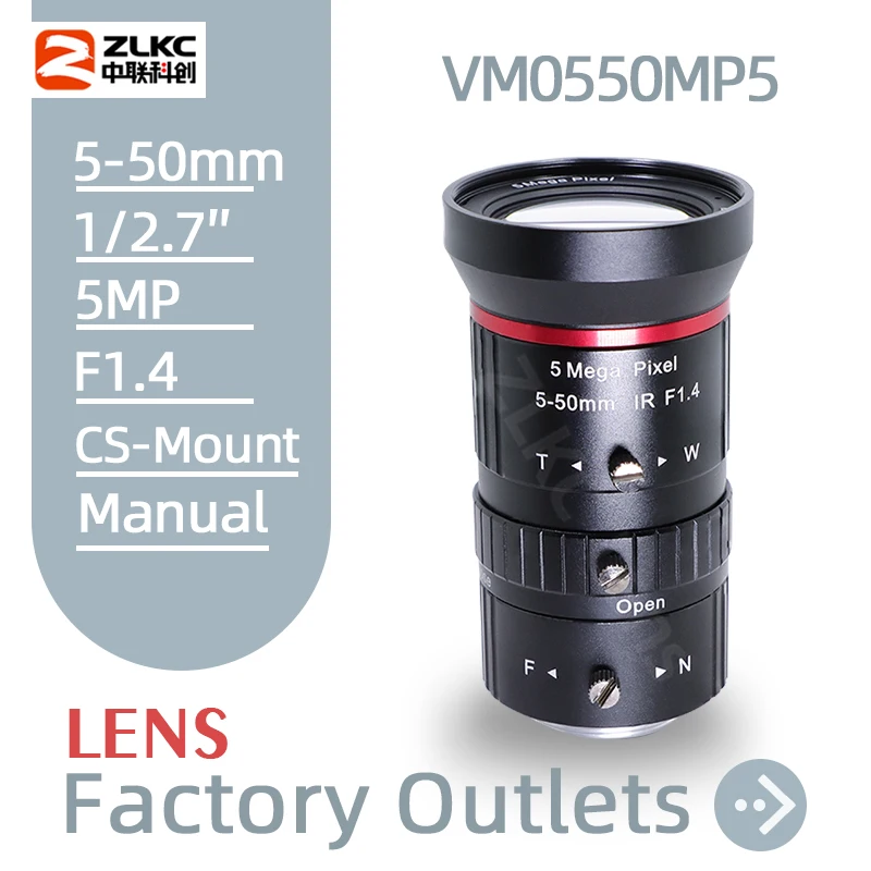 

5-50mm Varifocal Lens CCTV Camera 1/2.7'' CS Mount F1.4 for Surveillance Video 5MP High Resolution Manual Iris Cameras