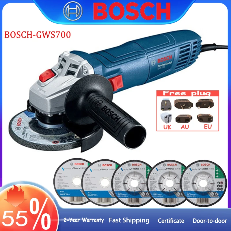 

BOSCH GWS 700 Heavy 700W Electric Angle Grinder 100mm Disc For Wood Metal Cutting Polishing 12000rpm Power Tool With 5pcs Disc