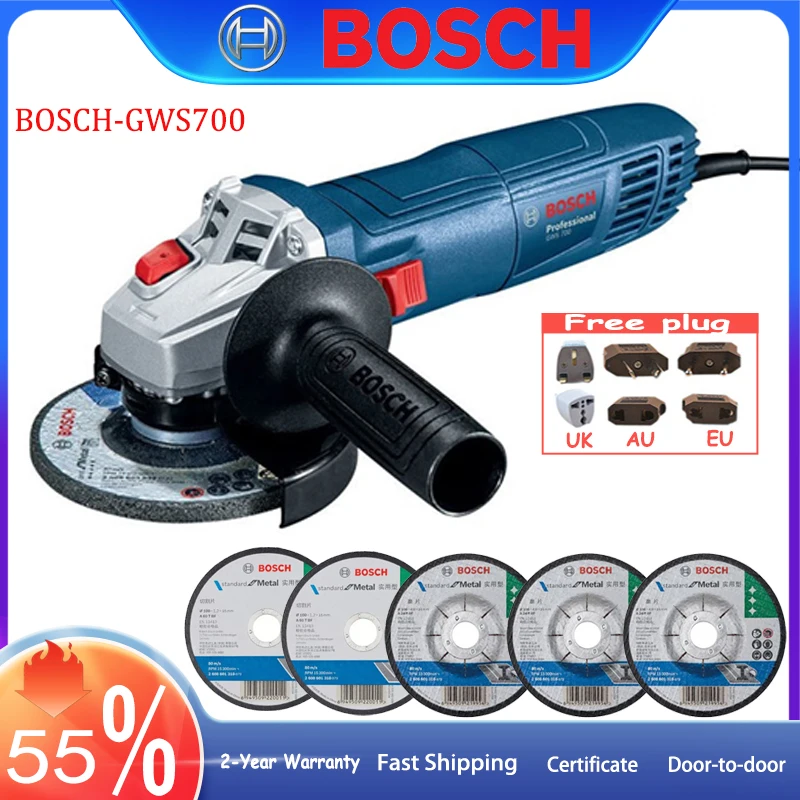 BOSCH GWS 700 Heavy 700W Electric Angle Grinder 100mm Disc For Wood Metal Cutting Polishing 12000rpm Power Tool With 5pcs Disc