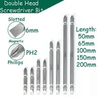 50mm~200mm Double Head Screwdriver Bit Slotted 6mm Phillips PH2 Magnetic S2 Alloy Steel Double Ended Electric Screwdriver Bit