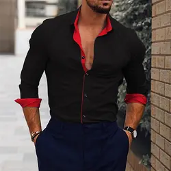 2024 Men's Shirt Suit Lapel Office Casual Outdoor Sports Gym Splicing Simple Fashion Solid Color Soft Comfortable Large Size