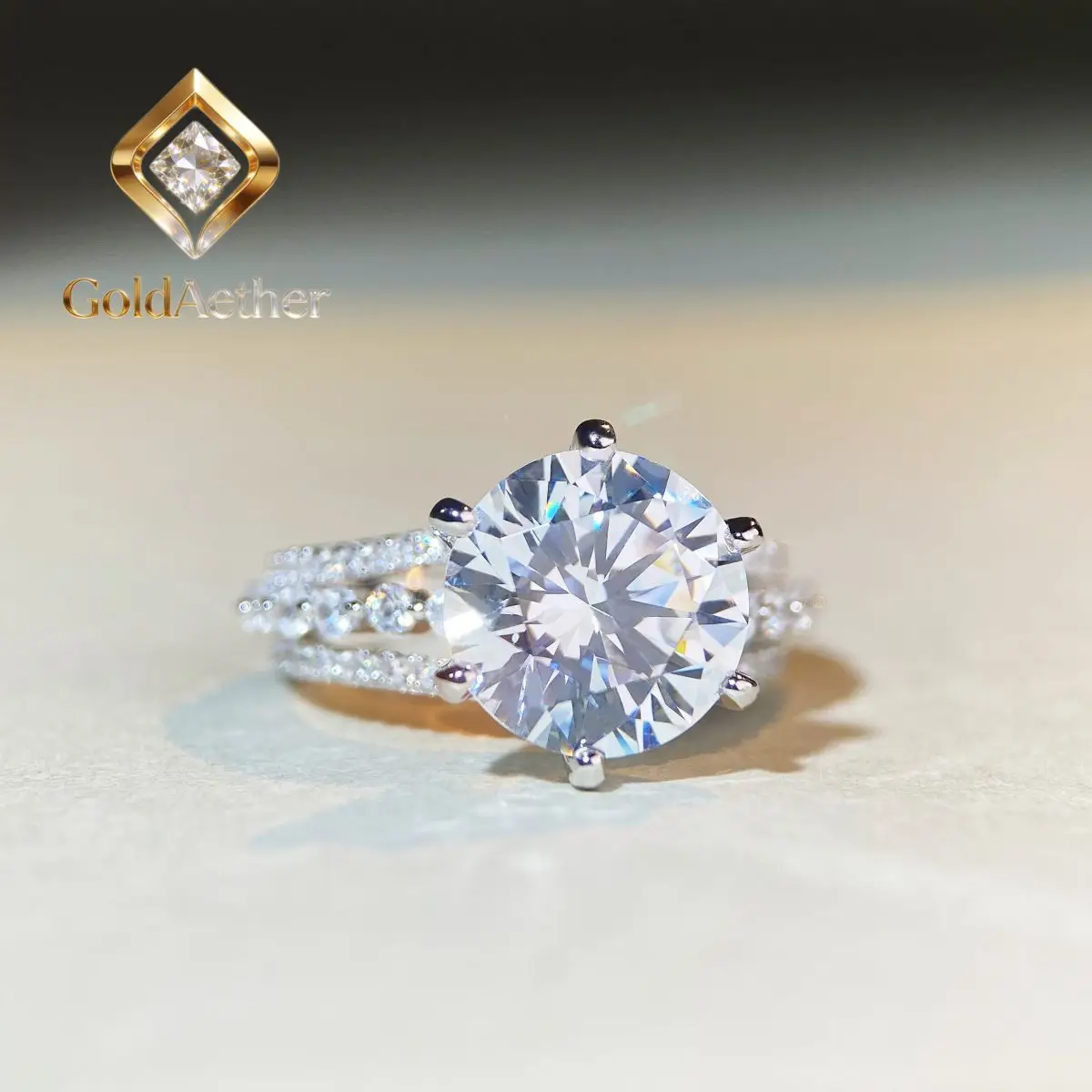 

Роскошное женское кольцо GoldNouveau из белого золота 18 карат с платиной, 5-каратным муассанитом, цвет D, чистота VVS1