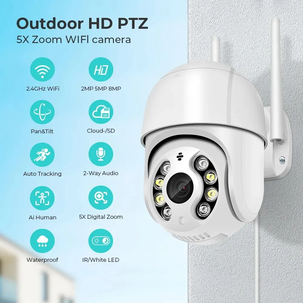 8MP 4K IP Camera 5MP Speed Dome Auto Tracking PTZ Camera Smart Home Outdoor Wireless WIFI Camera Surveillance Monitor