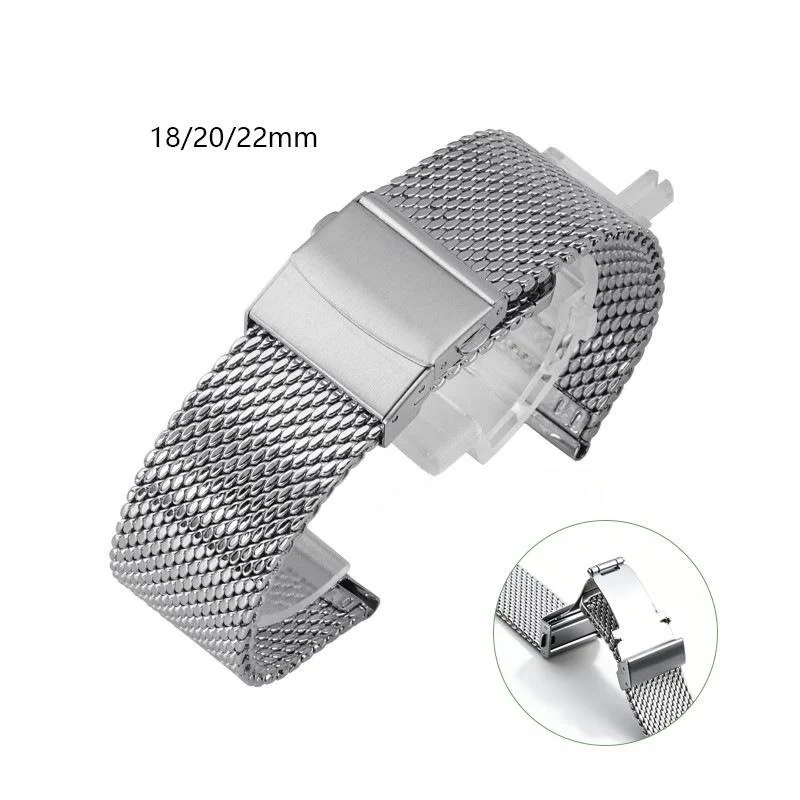 18mm 20mm 22mm Quick Release 1.0mm Thick Stainless Steel Milanese Mesh Watch Strap for Universal Metal Waterproof Watch Band