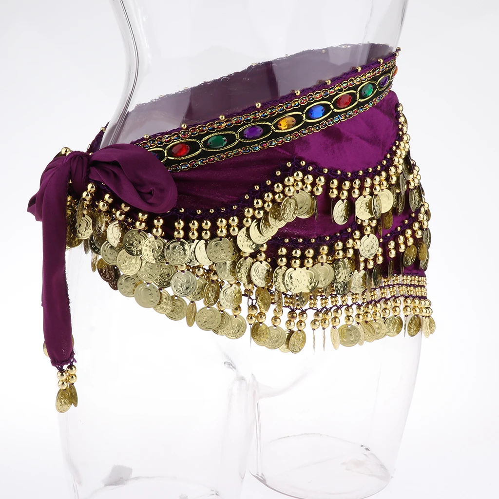 Belly Dancing Belt Velvet Coin Tassel Hip Skirt for Women’s Dance Show and Party Dress Accessories
