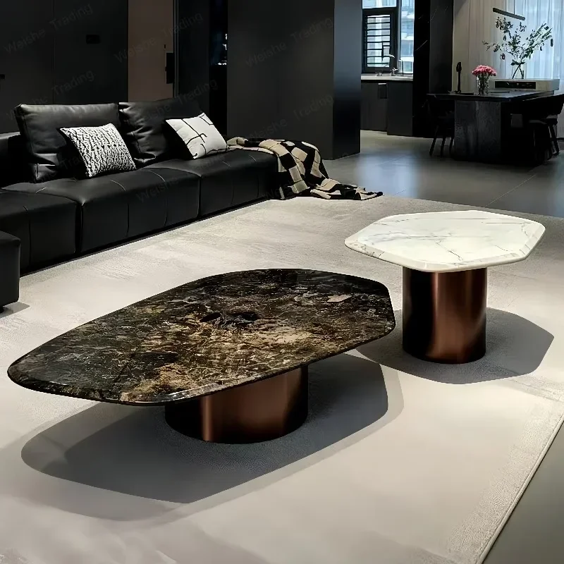 High-end living room household special-shaped platinum diamond marble coffee table combination