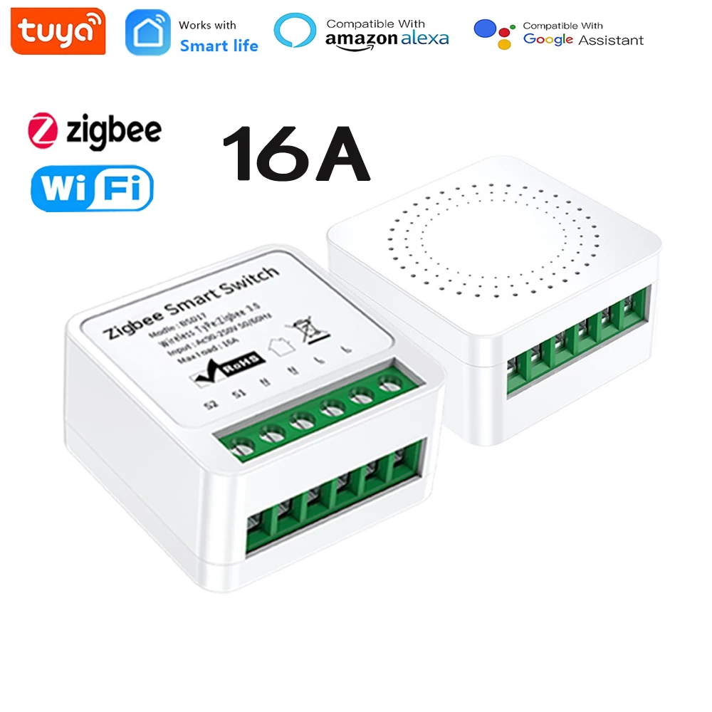 

Mini Tuya Zigbee3.0 Smart Switch Home Light DIY 2-полосное управление Timing16A работает с приложением Alice Alexa Google Assistant Smart Life