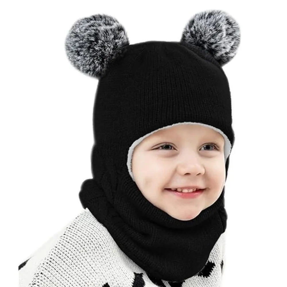Coldproof Scarf Mask Integrated Hat 4 in1 Warm Lining Children Windproof Hooded Hat Soft Cartoon Windproof Hat Autumn Winter