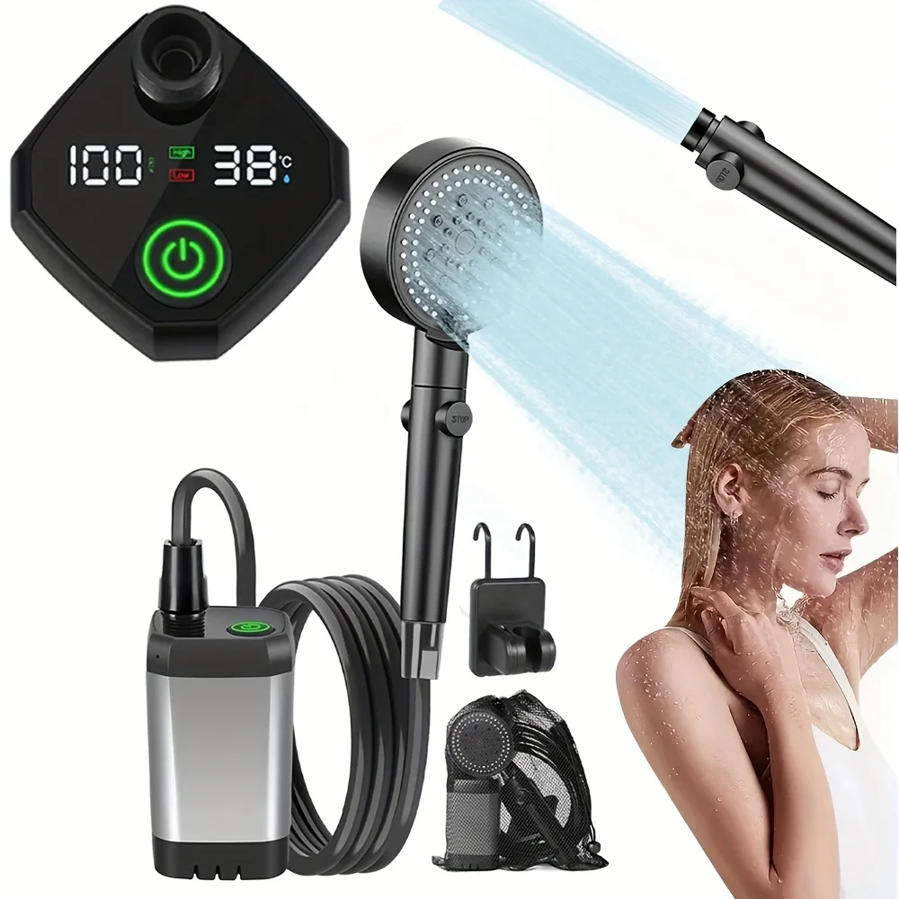 

Portable Shower with Smart Digital Display, 6000Mah USB Rechargeable Battery, 6 Spray Modes, Lightweight Camping Shower,