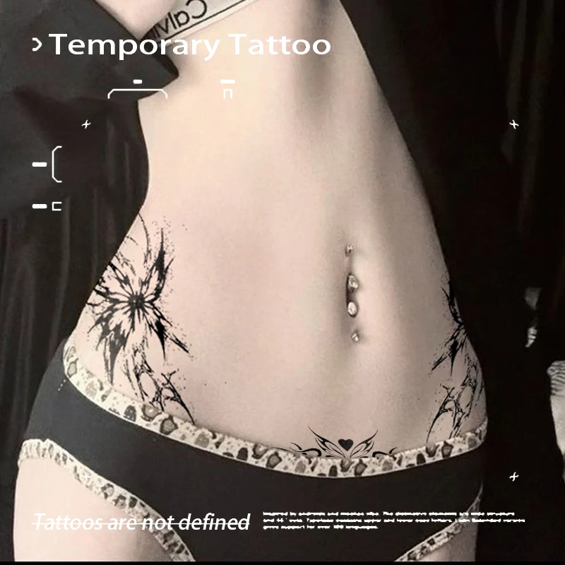 Y2K Gothic Butterfly Herbal Juice Tattoo Sticker Waterproof Semi Permanent Temporary Tattoos For Women Waist Abdomen Body Art