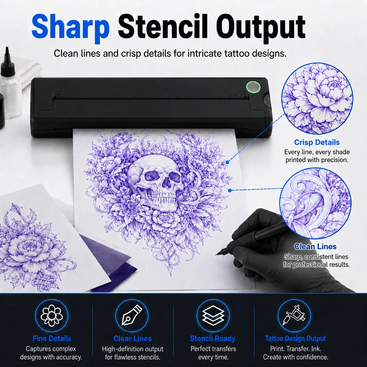 PeriPage P90 Wireless Tattoo Transfer Stencil Printer, Thermal Tattoo Machine with 5pcs Free Transfer Paper