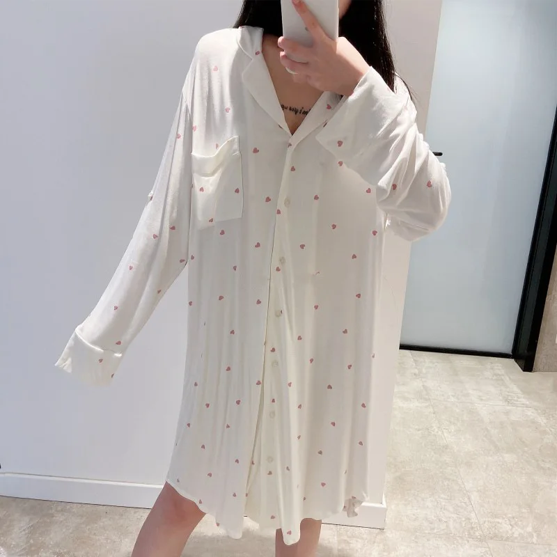 Cotton Sweet Print Loose Sleepwear Loungewear Japanese Ice Cream Soft Nightgowns for Women Spring Autumn Long Sleeves Sleep Tops 4
