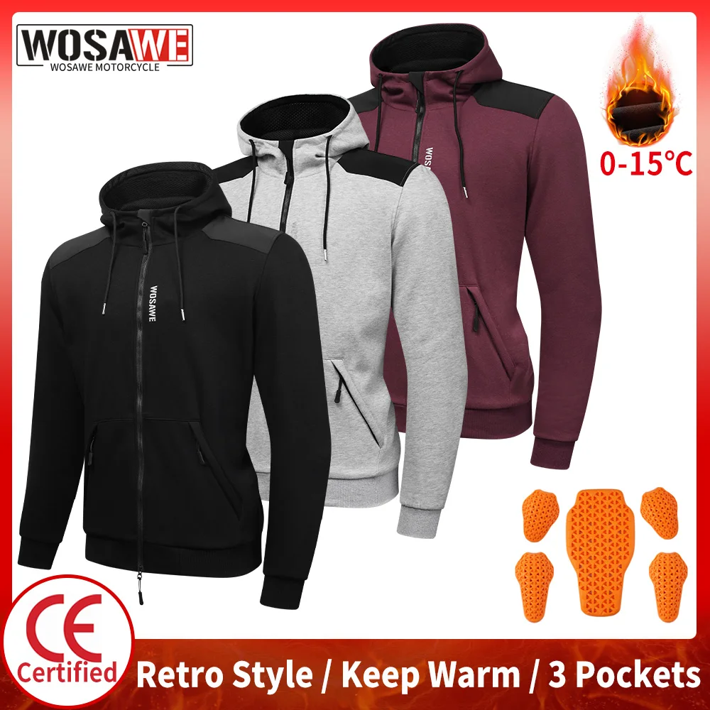 

WOSAWE мотоциклетная бронированная толстовка с капюшоном для мотокросса, теплая куртка, повседневная одежда для езды на мотоцикле, светоотражающее пальто с защитным снаряжением CE