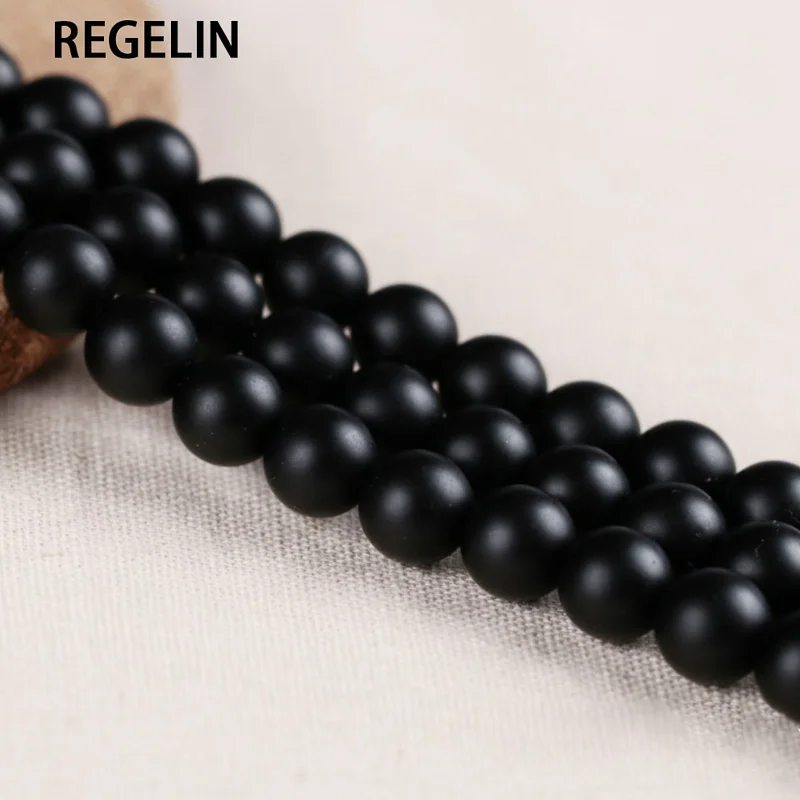 REGELIN Natural Stone 4-14mm Round Matte Wholesale Black Beads Dull Polish Onyx Carnelian Black Stone Beads for jewelry making